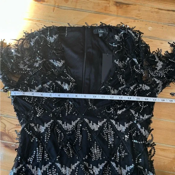 Playful Composure Black Fringe Sequin Mini Dress - Picture 3 of 9